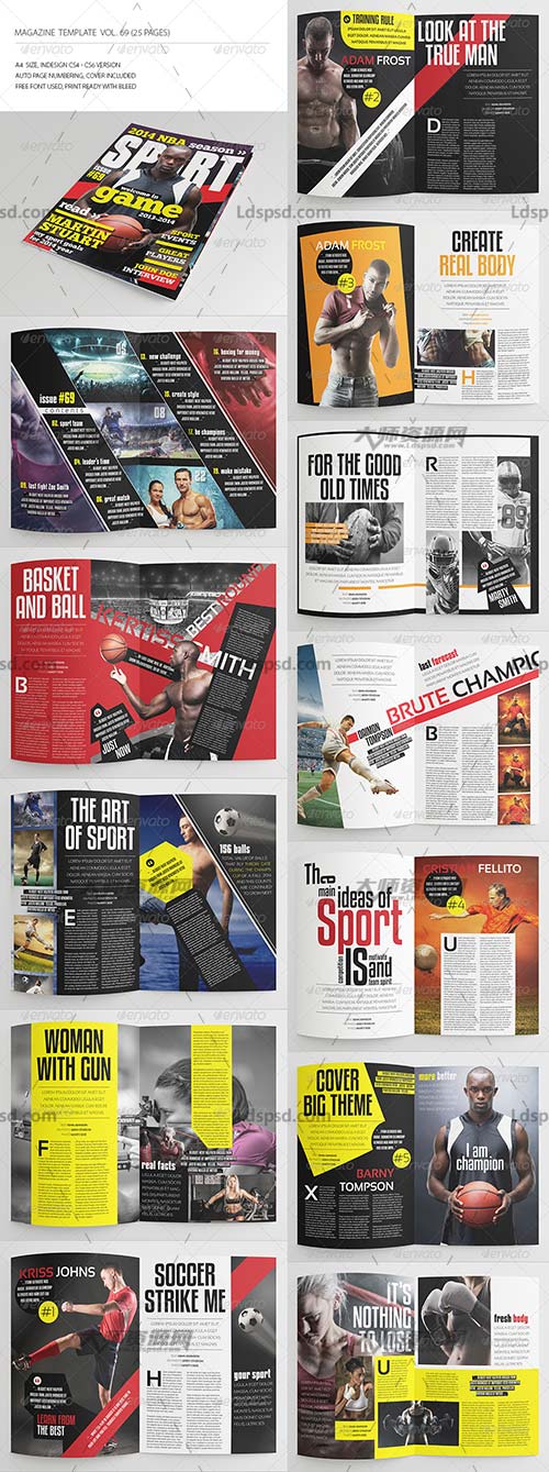 25 Pages Sport Magazine Vol69,indesign模板－体育周刊(25页)